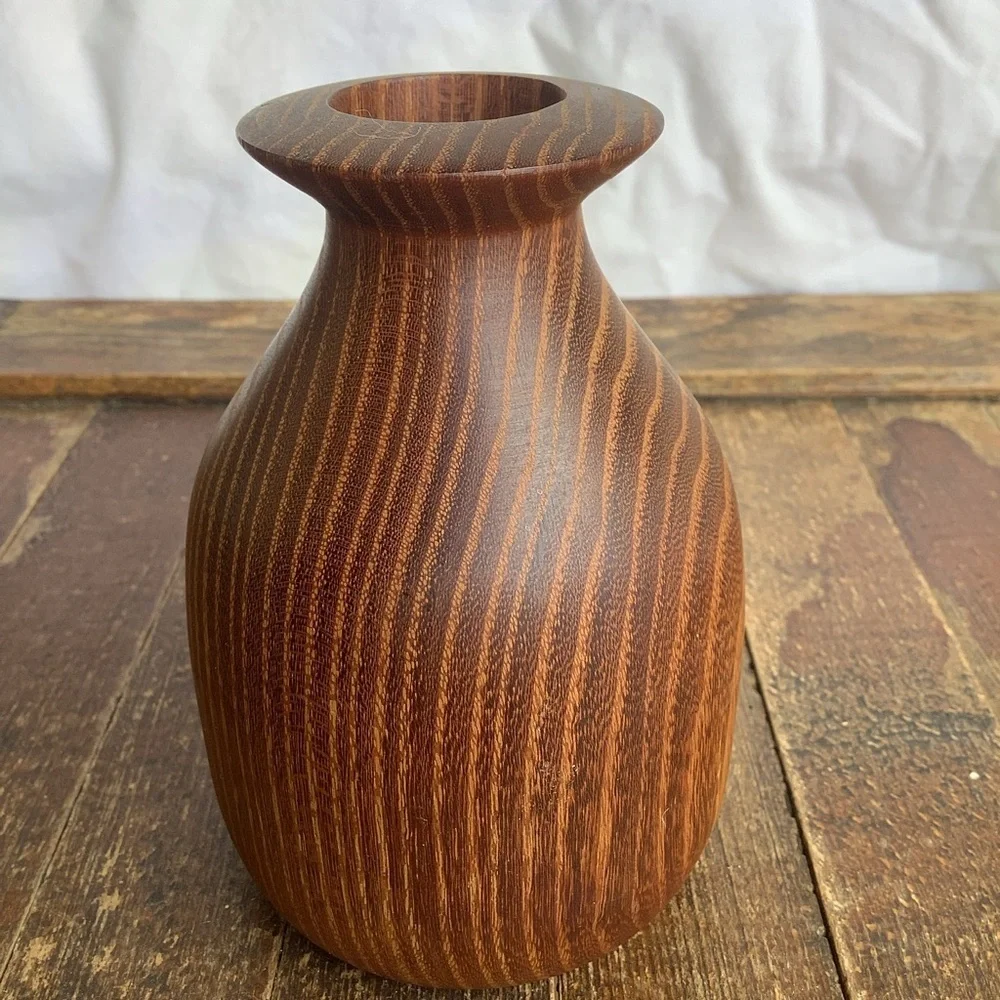 Handcrafted Handmade Wood Wooden Bud Vase Bottle Walnut Signed